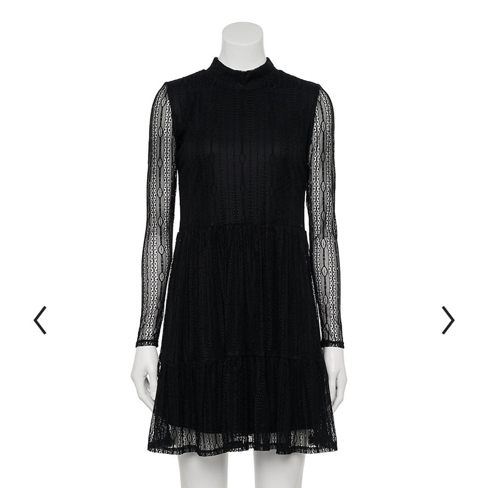 Black Long Sleeve Lace Babydoll Dress